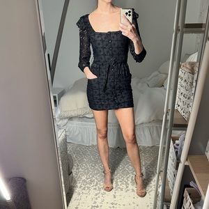 Fleur du mal eyelet black mini dress